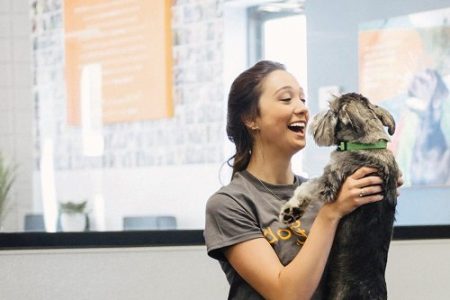 Woman Smiling at Dog