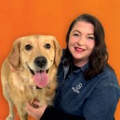 Andrea Byrne with golden lab