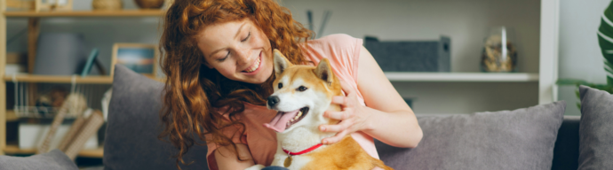 Dog owner petting dog