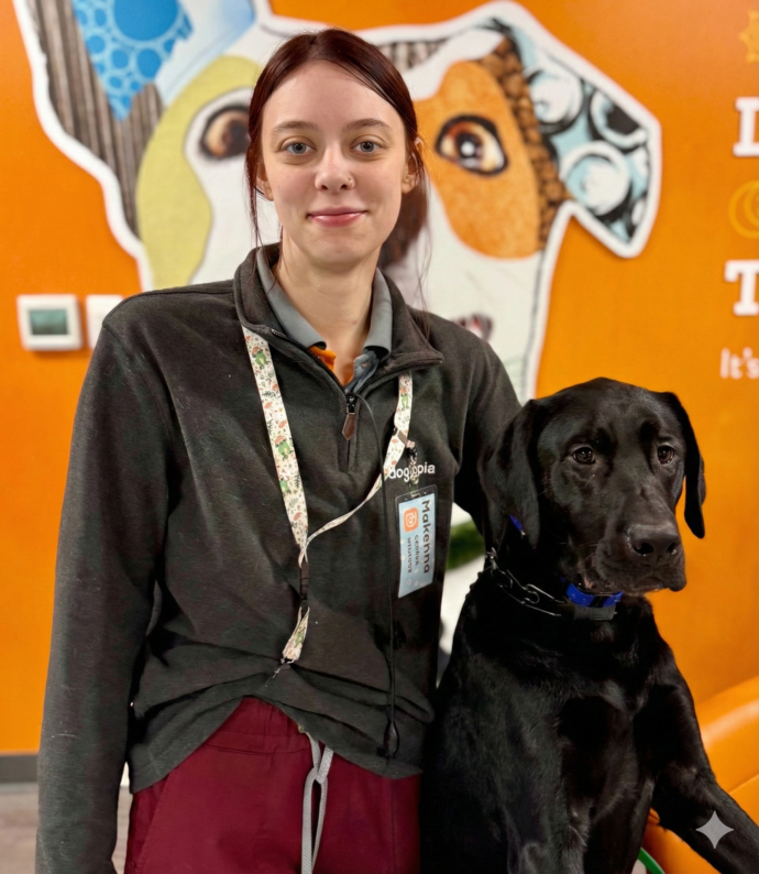 The GM of DOGTOPIA of Ellisville and her dog