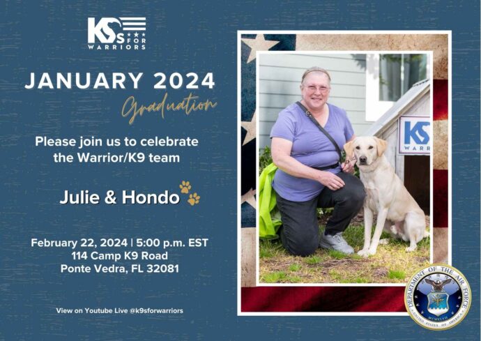 Wounded bedroom paired with service dog.