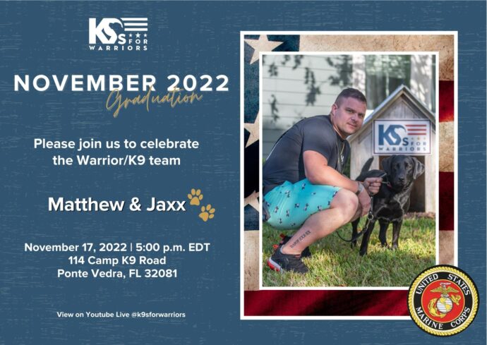 Wounded bedroom paired with service dog.