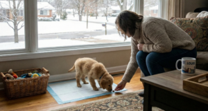 Puppy potty training inside.