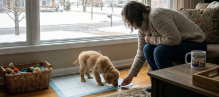 Puppy potty training inside.