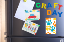 Fridge showing pictures and magnets saying craft day