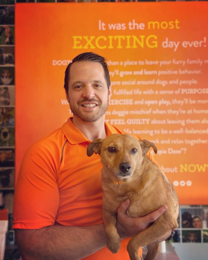 store owner and his dog