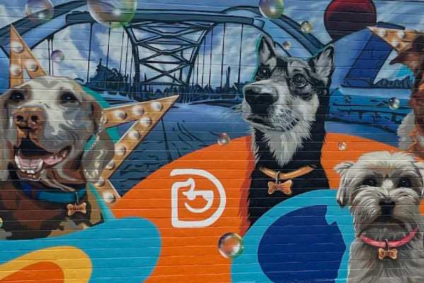 hand-painted mural created by local artist Jesse DeLeon