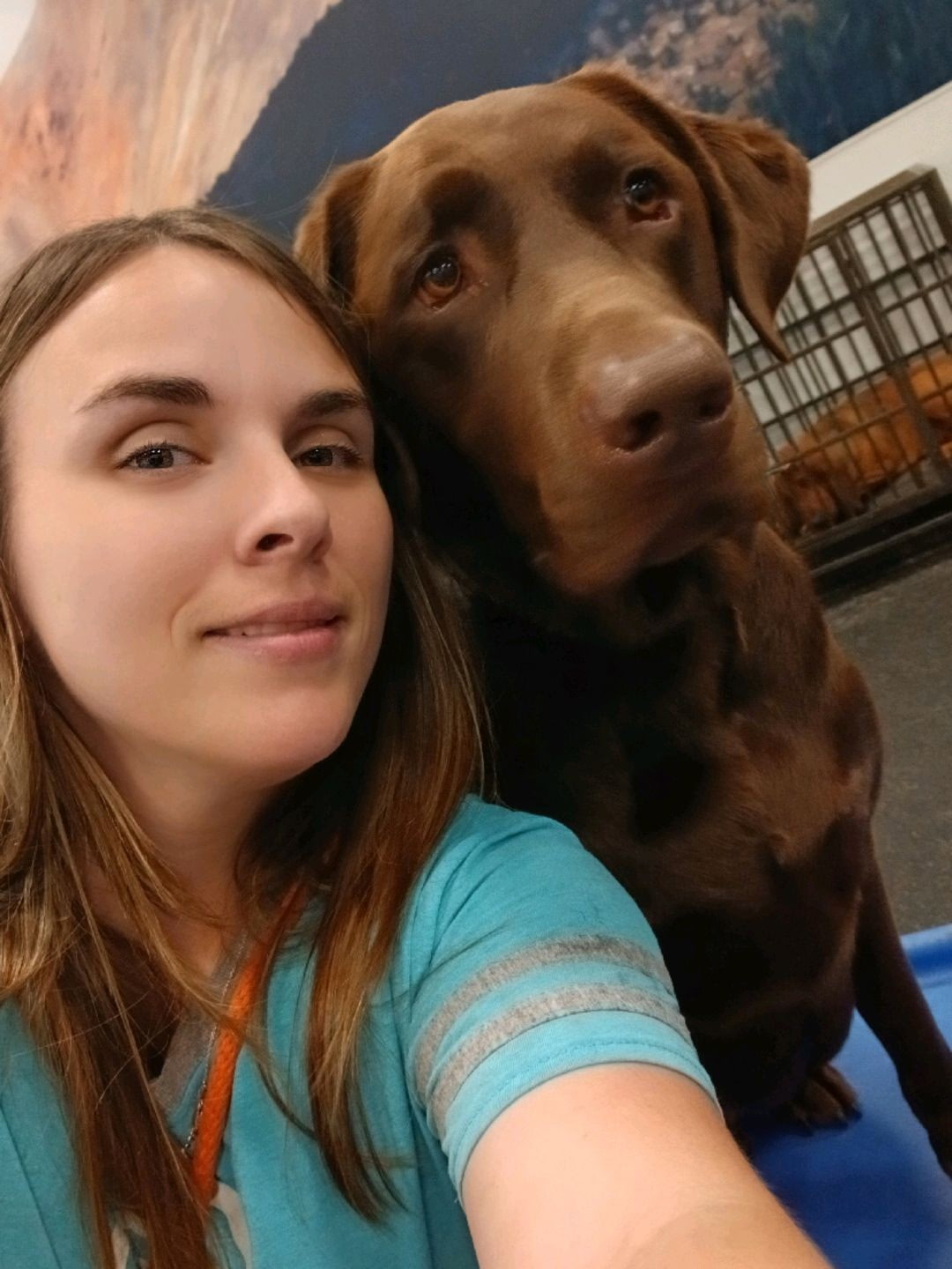 Employee and happy dog 