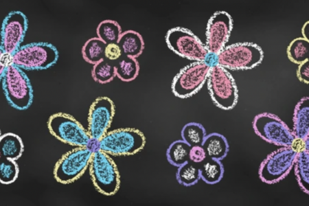 Chalk flowers on Dogtopia playroom floor
