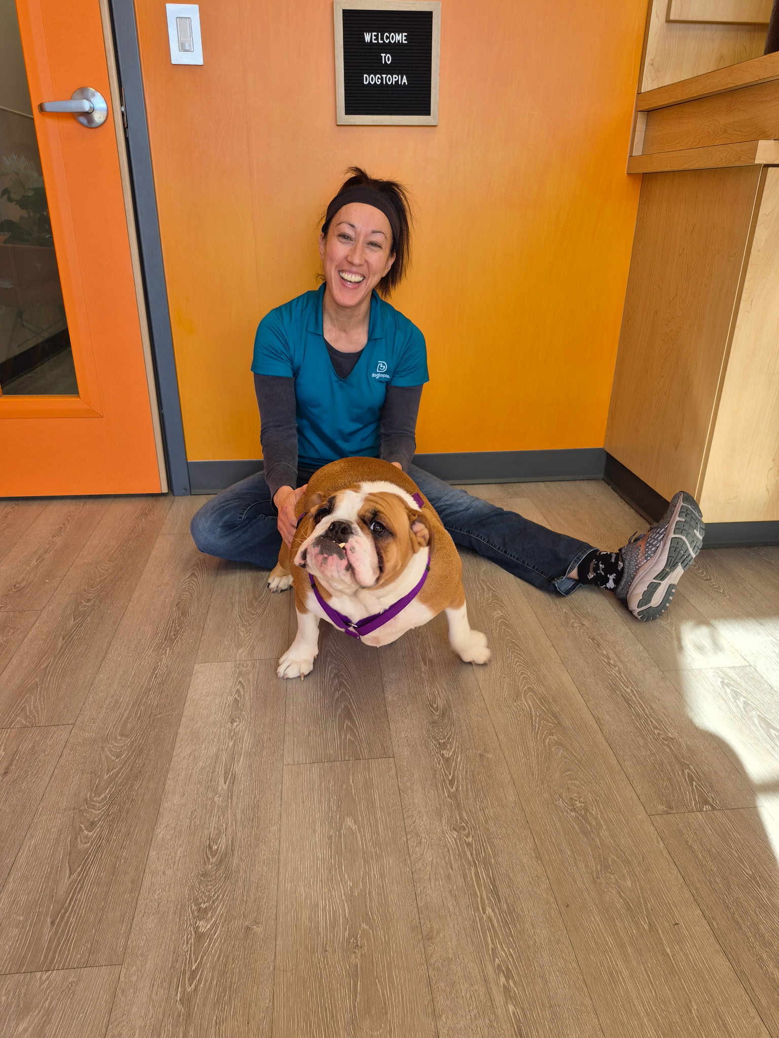 Employee and happy dog 